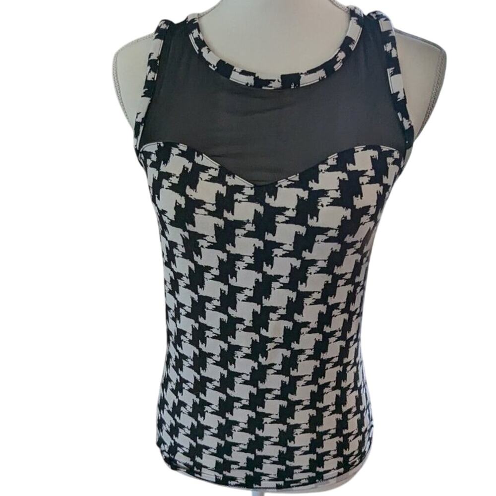 #119 Express Black/White Houndstooth Mesh Tank - Size Small